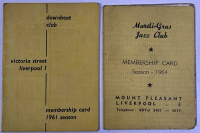 Lot 162 - THE BEATLES INTEREST - BEATLES ERA LIVERPOOL CLUB MEMBERSHIP CARDS.