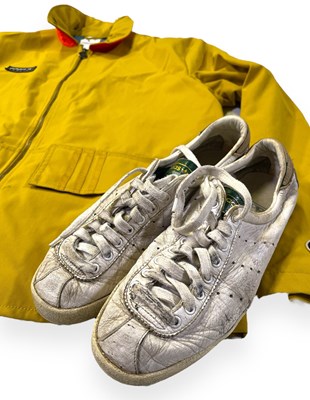 Lot 512 - RIDE - ANDY BELL OWNED AND WORN ADIDAS SPEZIAL JACKET AND STAGE WORN ADIDAS TRAINERS.