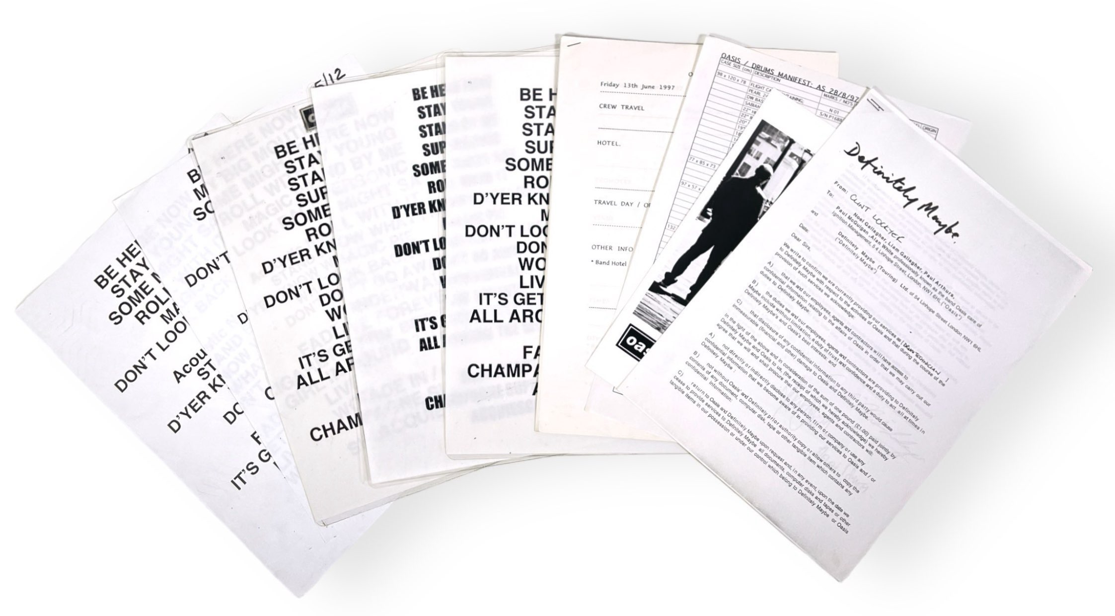 Lot 527 - OASIS - BE HERE NOW TOUR SETLISTS AND