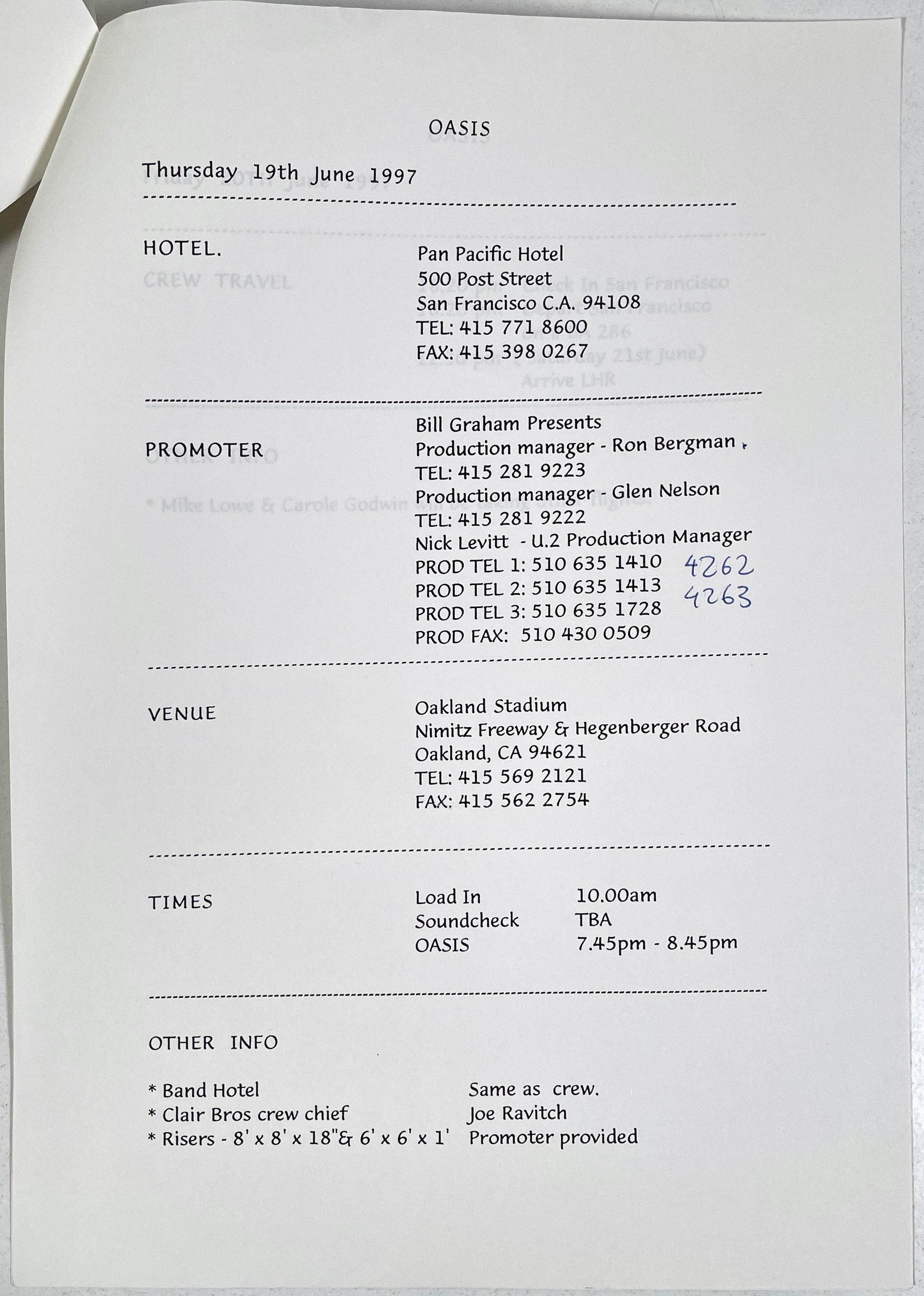 Lot 527 - OASIS - BE HERE NOW TOUR SETLISTS AND