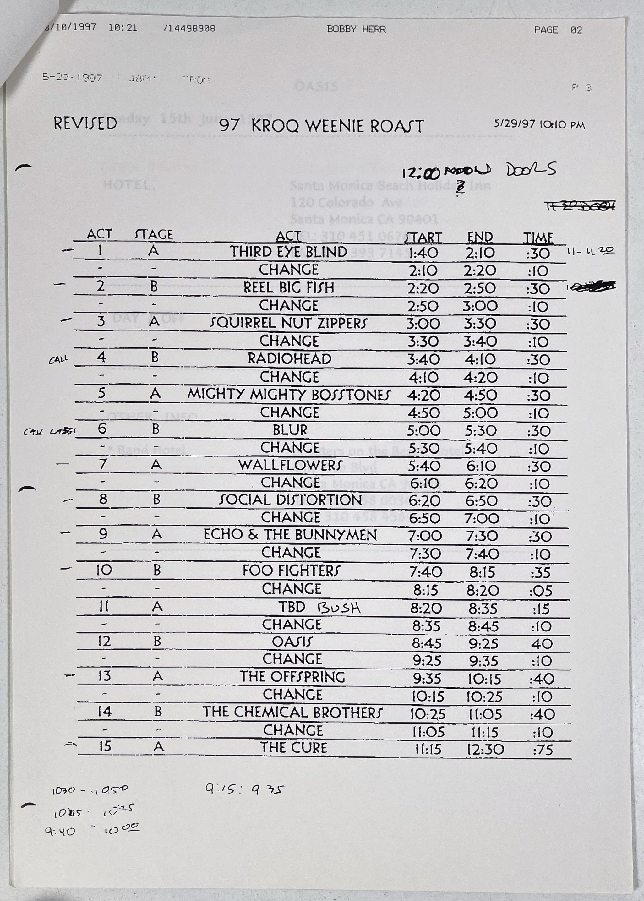 Lot 527 - OASIS - BE HERE NOW TOUR SETLISTS AND