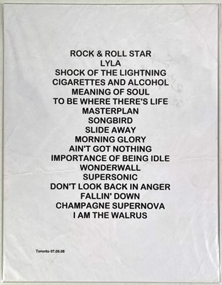 Lot 528 - OASIS - BE HERE NOW TOUR WRAP PARTY INVITE / TORONTO SET LIST.