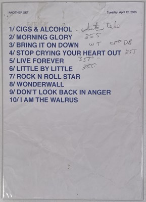 Lot 529 - OASIS - 2005 REHEARSAL SET LIST WITH JASON RHODES COA.