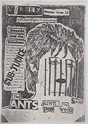 Lot 563 - SIOUXSIE AND THE BANSHEE - ORIGINAL VORTEX CLUB HANDBILL, 1977.