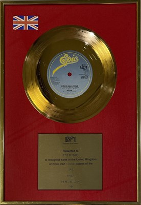 Lot 338 - NENA- 99 RED BALLOONS OFFICIAL BPI GOLD DISC AWARD.