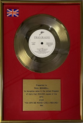 Lot 339 - DEAD OR ALIVE - YOU SPIN ME ROUND - OFFICIAL BPI GOLD DISC AWARD.