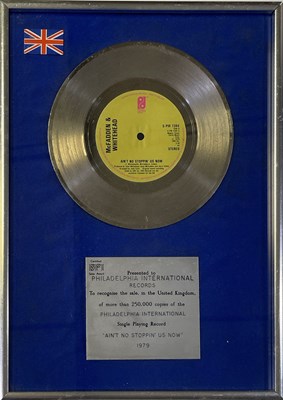 Lot 340 - SOUL HISTORY  - MCFADDEN & WHITEHEAD AIN'T NO STOPPIN' US NOW' - OFFICIAL BPI SILVER DISC AWARD.