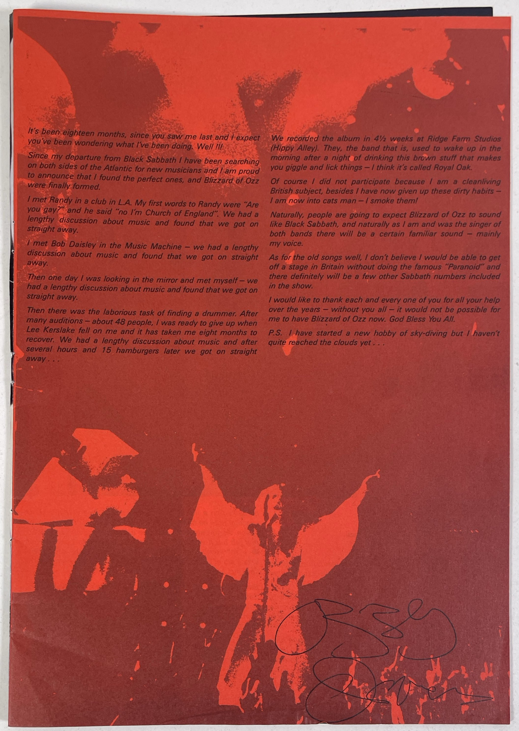 OZZY OSBOURNE Signed Blizzard of Ozz Poster COA Hologram main image 1