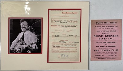 Lot 329 - ALEXIS KORNER - A SIGNED CAVERN CLUB CONTRACT.