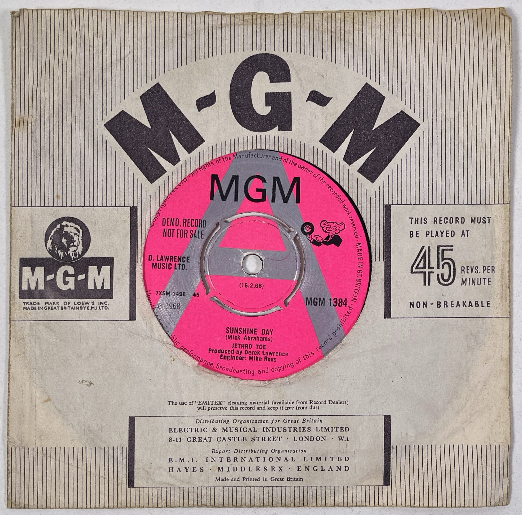 Jethro Tull    レコード Lot 54 - JETHRO TOE - SUNSHINE DAY/ AEROPLANE 7