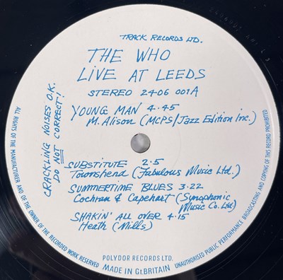 Lot 66 - THE WHO - LIVE AT LEEDS LP (COMPLETE 1ST UK  BLACK TEXT PRESSING - TRACK 2406 001)