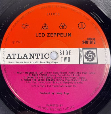 Lot 74 - LED ZEPPELIN - IV LP (UK ORIGINAL - PLUM/ RED ATLANTIC - INVERTED FEATHER - 2401012)