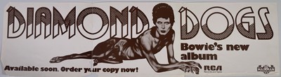 Lot 6 - DAVID BOWIE -  ORIGINAL AND UNCENSORED 1974 DIAMOND DOGS PRE-RELEASE BANNER POSTER.