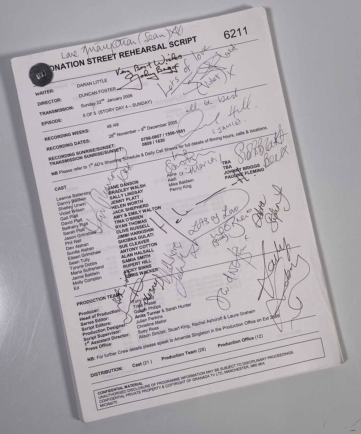 Lot 129 - TV MEMORABILIA - CAST SIGNED CORONATION ST.