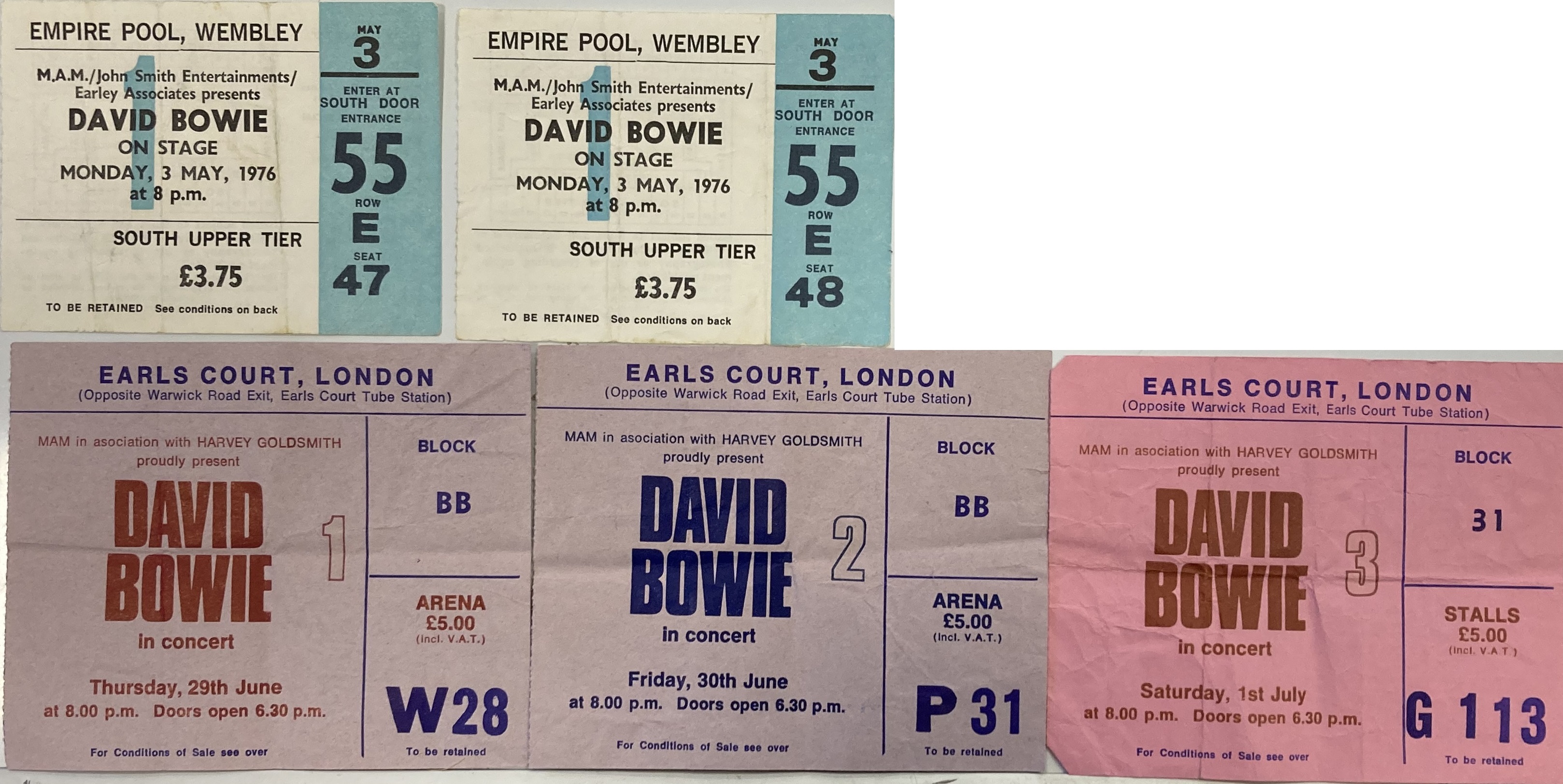 Lot 408 DAVID BOWIE TICKETS