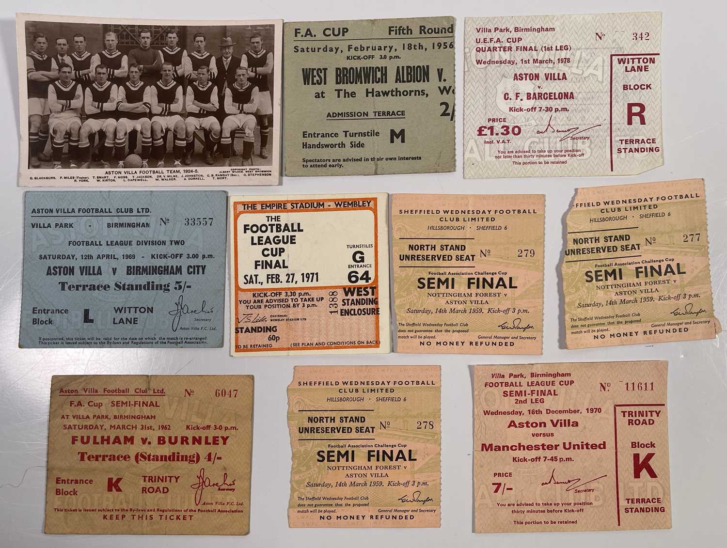 Lot 339 - ASTON VILLA - 20TH C TICKET COLLECTION INC 1920S POSTCARD.