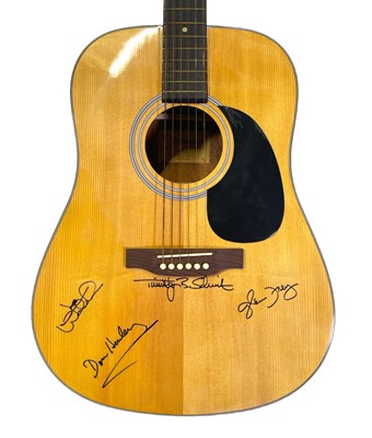 Lot 263 - THE EAGLES - A FULLY SIGNED ACOUSTIC GUITAR - VIRGIN RADIO COMPETITION PRIZE.