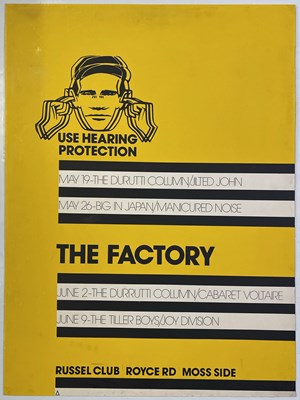 Lot 333 - FAC1 - 1978 - PETER SAVILLE - AN ORIGINAL LISTINGS POSTER FOR THE FACTORY AT THE RUSSEL CLUB.