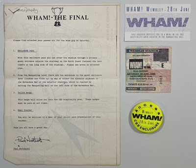 Lot 57 - GEORGE MICHAEL / WHAM! - 'THE FINAL' VIP ENCLOSURE PASS / LETTER .