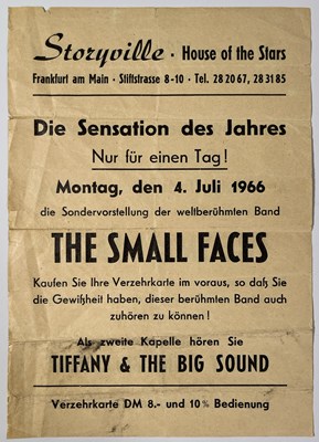 Lot 133 - THE SMALL FACES - ORIGINAL GERMAN HANDBILL AND 60S MEMORABILIA.