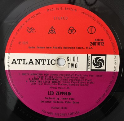 Lot 701 - LED ZEPPELIN - IV LP (2401012 - STOCK UK ORIGINAL - 'PETER GRANT' W/ CORRECTED FEATHER)