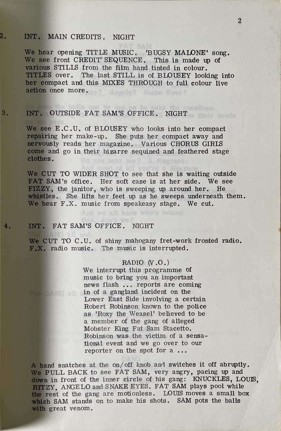 Lot 231 - BUGSY MALONE (1976) - ORIGINAL FINAL DRAFT