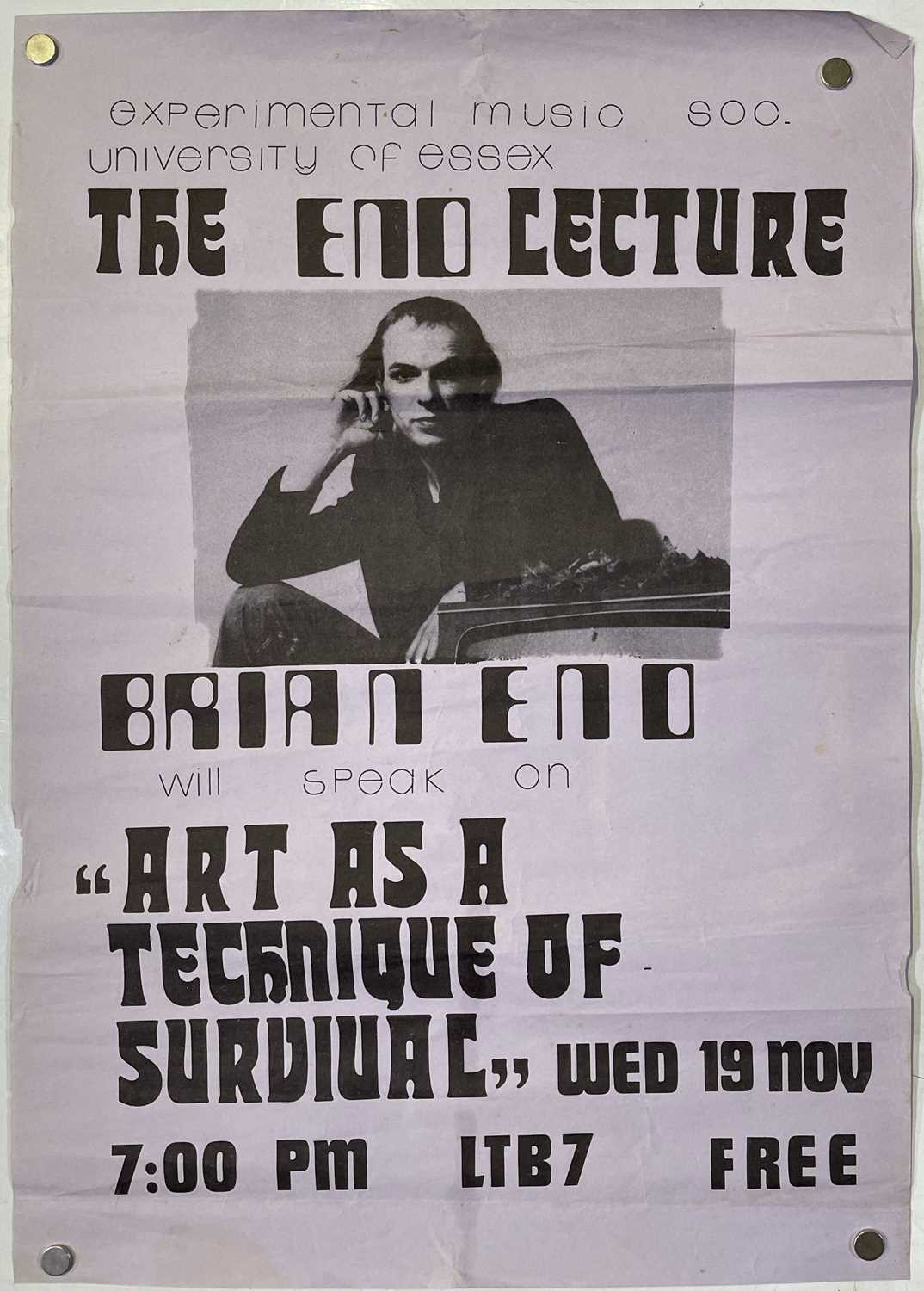 Lot 241 - BRIAN ENO - C 1970S LECTURE POSTER.