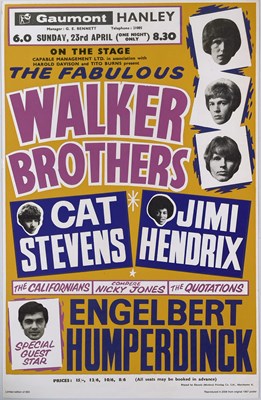 Lot 252 - JIMI HENDRIX / WALKER BROTHERS - 1967 - 400+ COPIES OF AN OFFICIALLY PRODUCED REPRODUCTION POSTER.