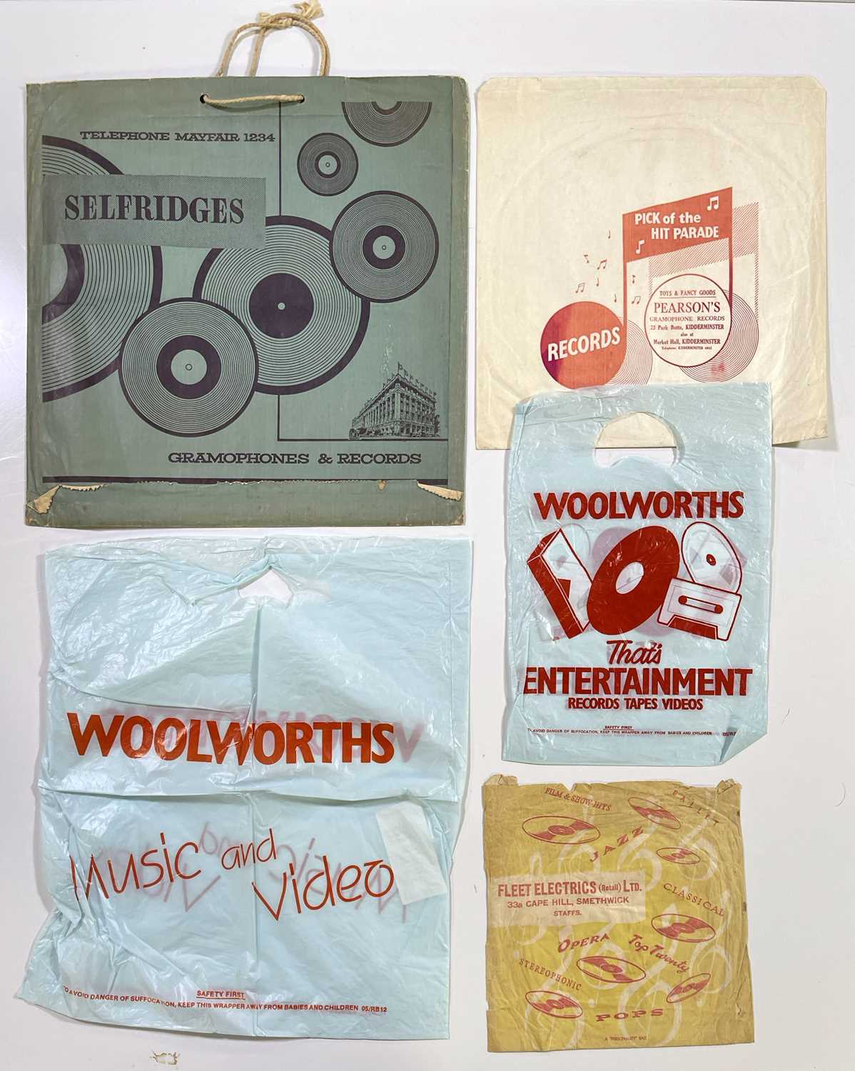Lot 2310069 - ORIGINAL VINTAGE RECORD SHOP SHOPPING BAGS.