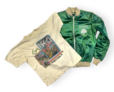 Lot 388 - GENESIS - ORIGINAL 1977 CREW ISSUED JACKET AND 1978 WORLD TOUR T-SHIRT.