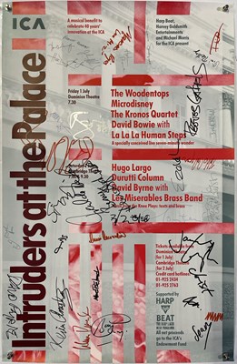 Lot 322 - DAVID BOWIE / DAVID BYRNE AND MANY MORE - FULLY SIGNED 'INTRUDERS AT THE PALACE' POSTER.