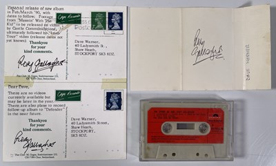 Lot 79 - RORY GALLAGHER - SIGNED CASSETTE INLAY AND POSTCARDS.