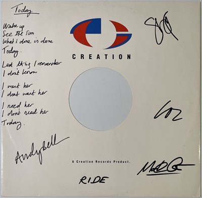 Lot 340 - RIDE - FULLY SIGNED LYRIC SLEEVE.