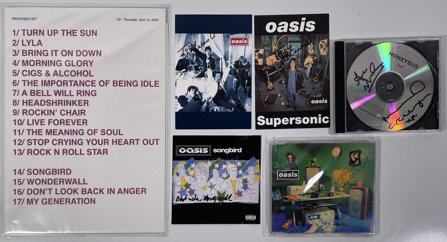 Oasis Setlist Example Lot 547 - OASIS - SETLIST AND SIGNED ITEMS.