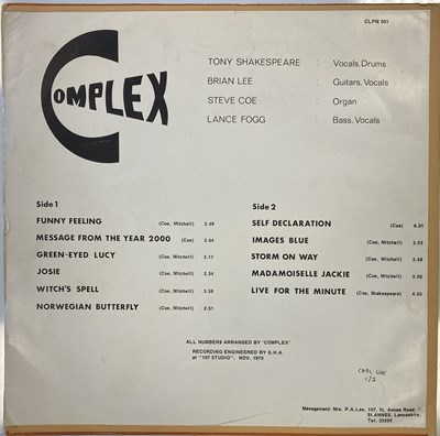 Lot 307 - COMPLEX - COMPLEX LP (ORIGINAL UK SELF-RELEASED PRESSING TD 6869)