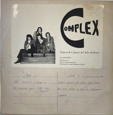 Lot 309 - COMPLEX - 'UNTITLED' UNRELEASED 10" LP (CRAIGHALL RECORDING)