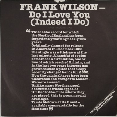 Lot 28 - FRANK WILSON - DO I LOVE YOU (INDEED I DO) C/W SWEETER AS THE DAYS GO BY - PROMO 7"