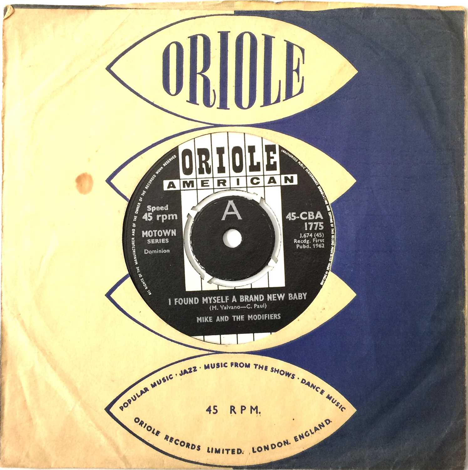 Lot 292 - MIKE AND THE MODIFIERS - I FOUND MYSELF A BRAND NEW BABY 7" (UK PROMO - ORIOLE - 45-CBA 1775)