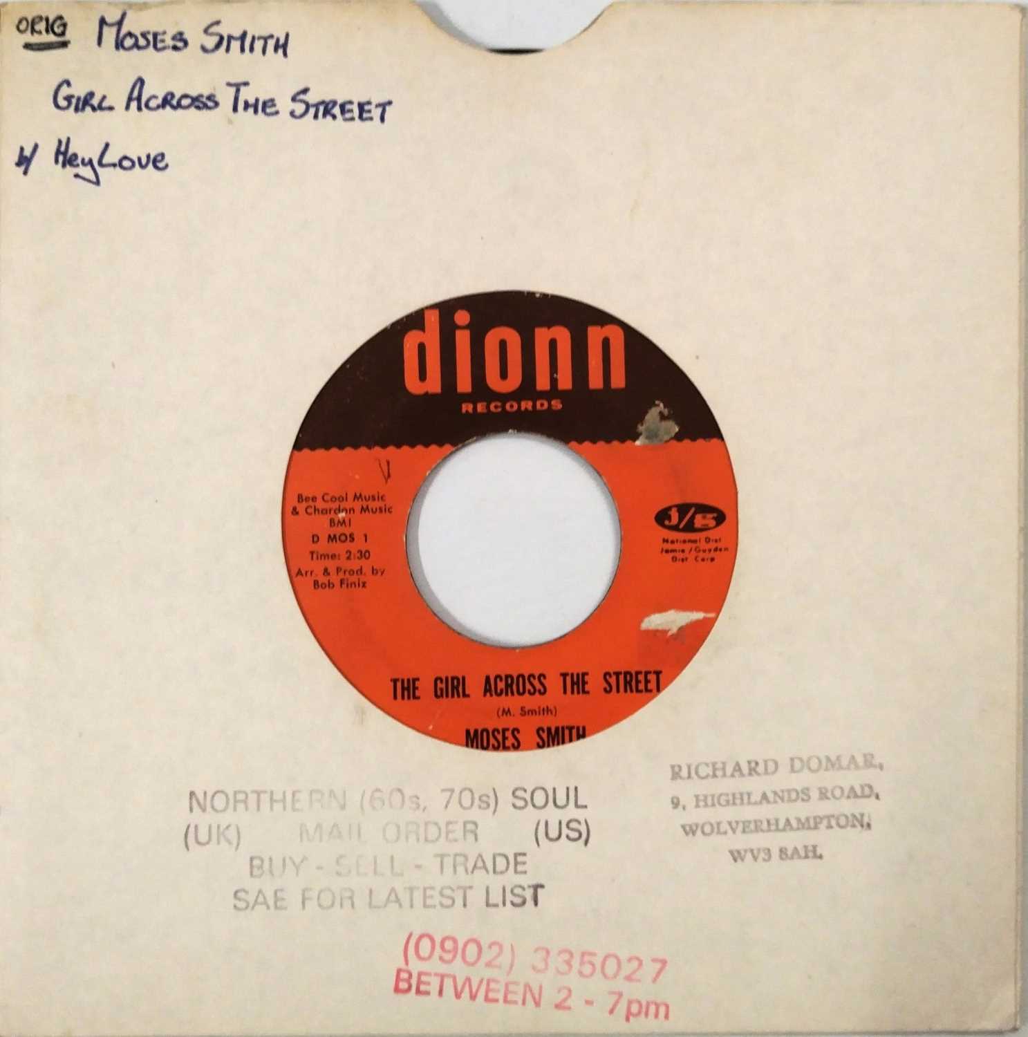 Lot 174 - MOSES SMITH - THE GIRL ACROSS THE STREET C/W HEY LOVE (I WANNA THANK YOU)