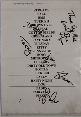 Lot 61 - THE POGUES - FULLY SIGNED SETLIST.