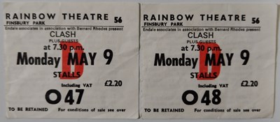 Lot 64 - THE CLASH - ORIGINAL 1977 RAINBOW THEATRE TICKET STUBS.