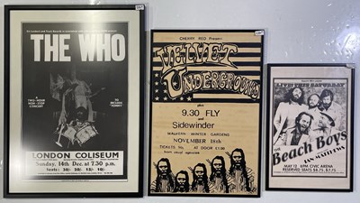 Lot 284 - THREE ROCK/POP RELATED FRAMED POSTERS (THE WHO, THE BEACH BOYS, VELVET UNDERGROUND).