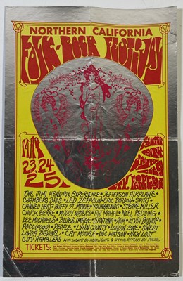 Lot 294 - JIMI HENDRIX  / JEFFERSON AIRPLANE AND MORE - ORIGINAL CALIFORNIA FOLK-ROCK FESTIVAL HANDBILL.