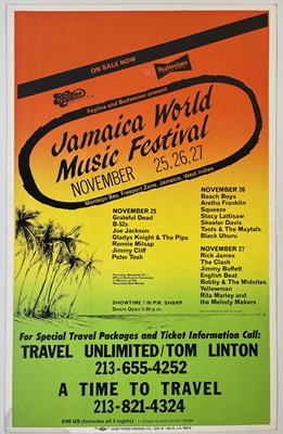 Lot 311 - THE CLASH / GRATEFUL DEAD AND MORE - 1982 JAMAICA WORLD MUSIC FESTIVAL POSTER.