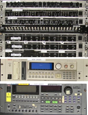 Lot 219 - NEW ORDER RACK FILLED WITH AUDIO EQUIPMENT IN LARGE FLIGHT CASE