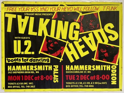 Lot 216 - U2 - A RARE CONCERT POSTER - DECEMBER 1980 SUPPORTING TALKING HEADS.