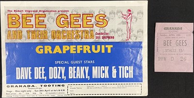 Lot 55 - THE BEE GEES - ORIGINAL 1968 HANDBILL AND TICKET STUB.