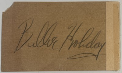 Lot 334 - BILLIE HOLIDAY - AUTOGRAPHED CARD.