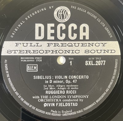 Lot 242 - RUGGIERO RICCI - SIBELIUS: VIOLIN CONCERTO LP (SXL.2077 - ED1 UK STEREO ORIGINAL)