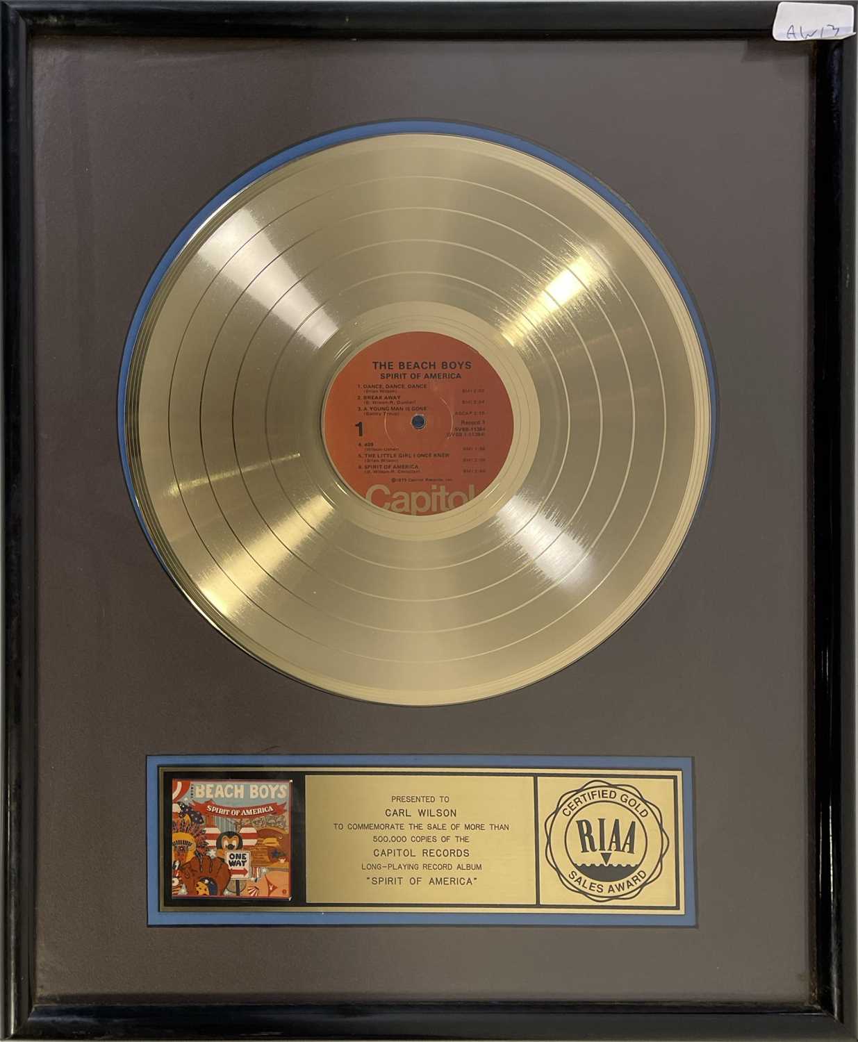 Lot 391 - THE BEACH BOYS - OFFICIAL RIAA GOLD DISC